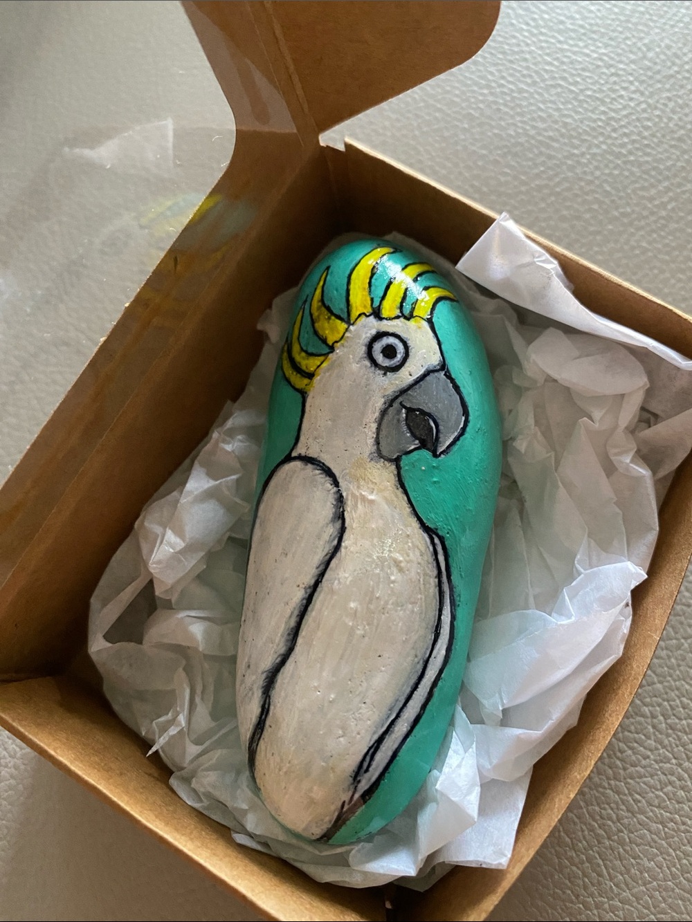 Rock Art Hand Painted Cockatoo on Natural Stone